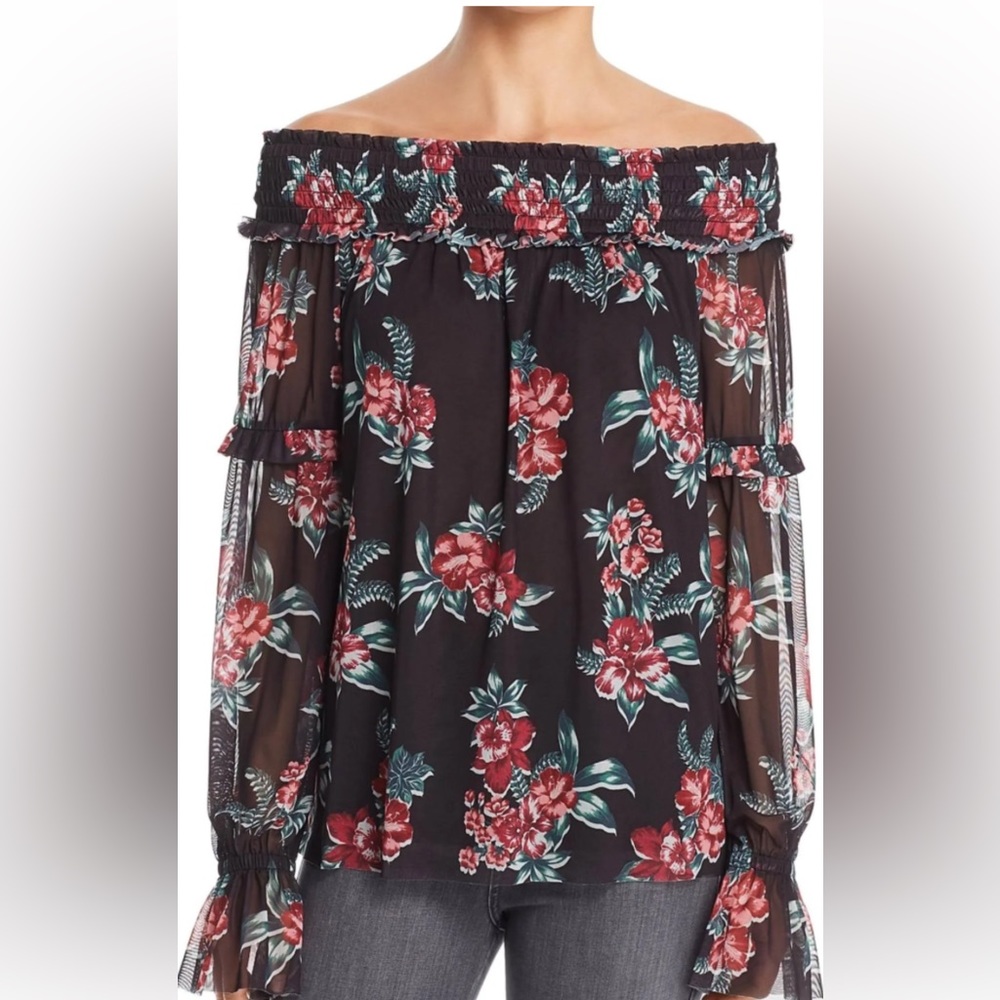 A+A Collection floral print off shoulder blouse NWT